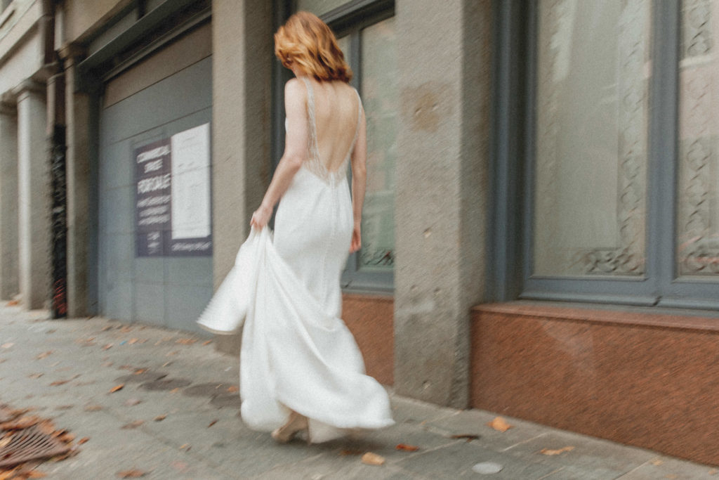 blurry walking photo of a bride 