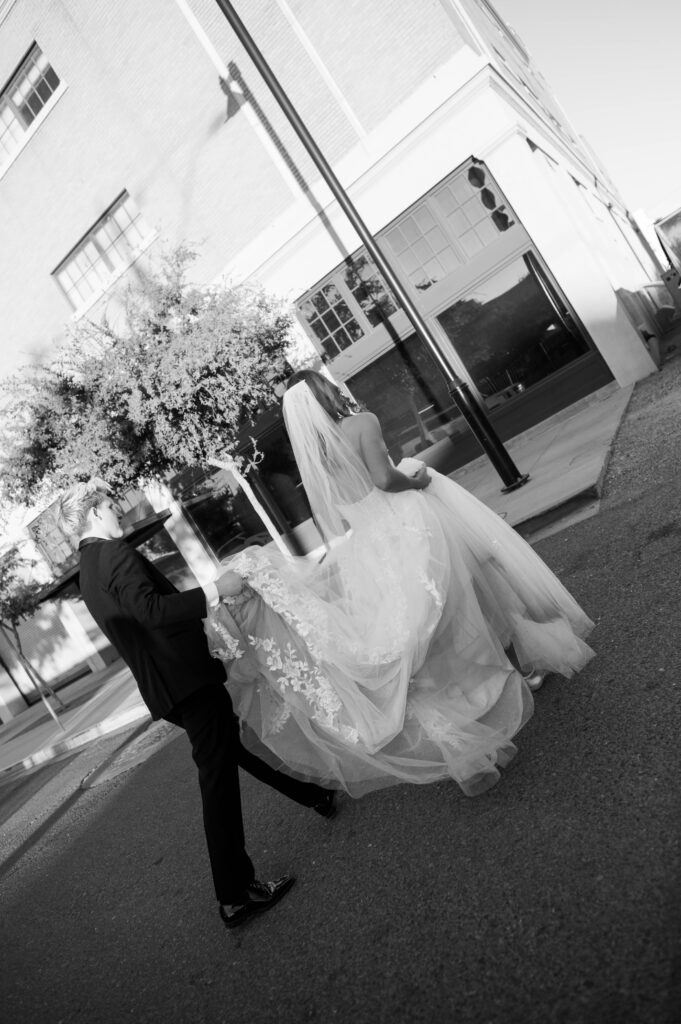 Bride and Groom walking at The Icehouse in Phoenix AZ 
