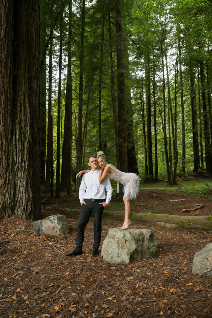 editorial bride and groom portraits in the redwoods