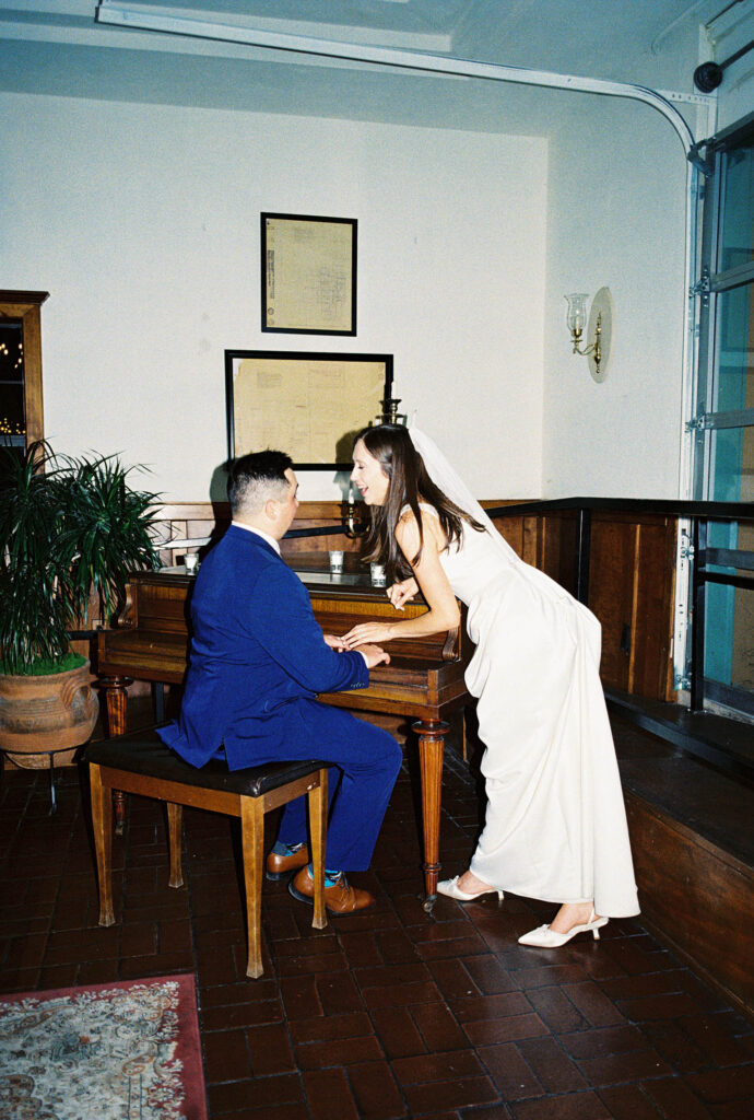 35mm film photo of bride and groom